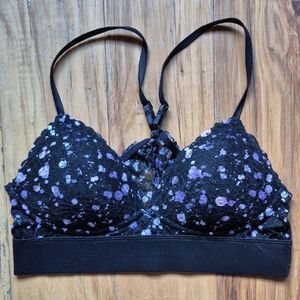 Victoria's Secret Black Lace With Pink And Purple Speckled Bralette